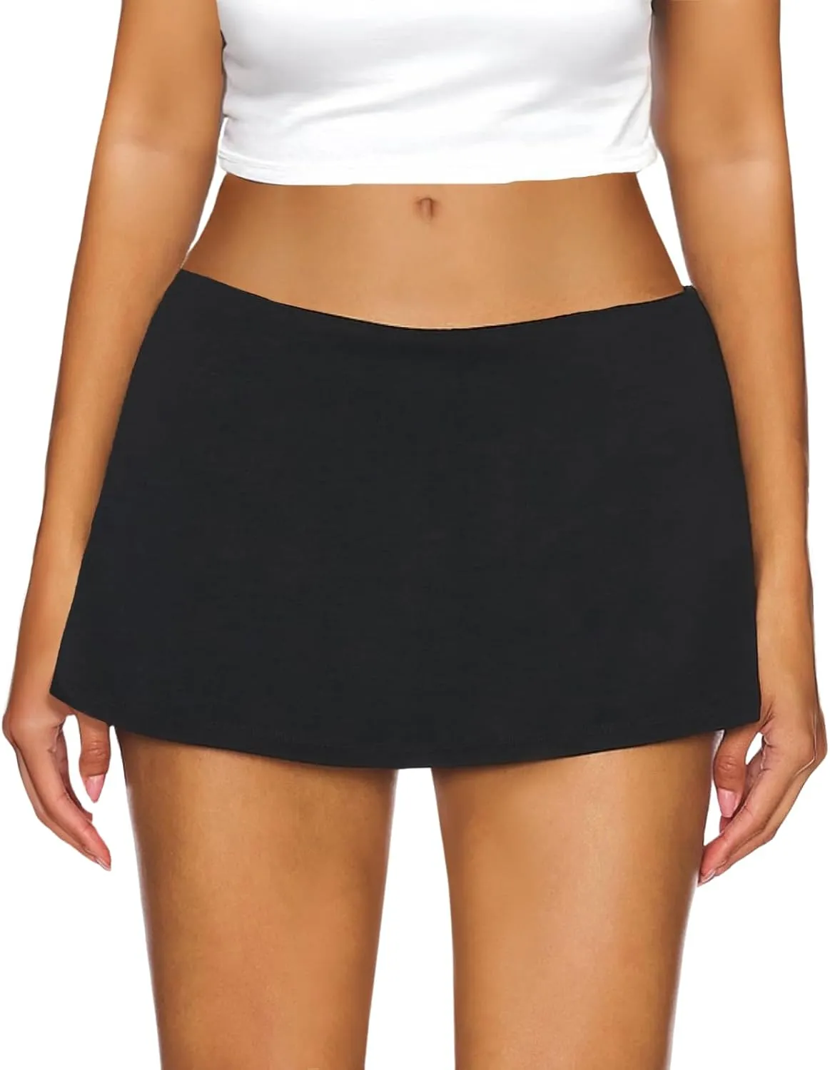 AnotherChill Women's Low Waist Micro Mini Skorts Skirts with Built-in Shorts Stretch Black Skirt Basic Summer Outfits