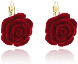 Boho Red Rose Flower Earrings for Women Vintage Statement Exaggerated Floral Stud Earrings for Woman Trend Dainty Jewelry