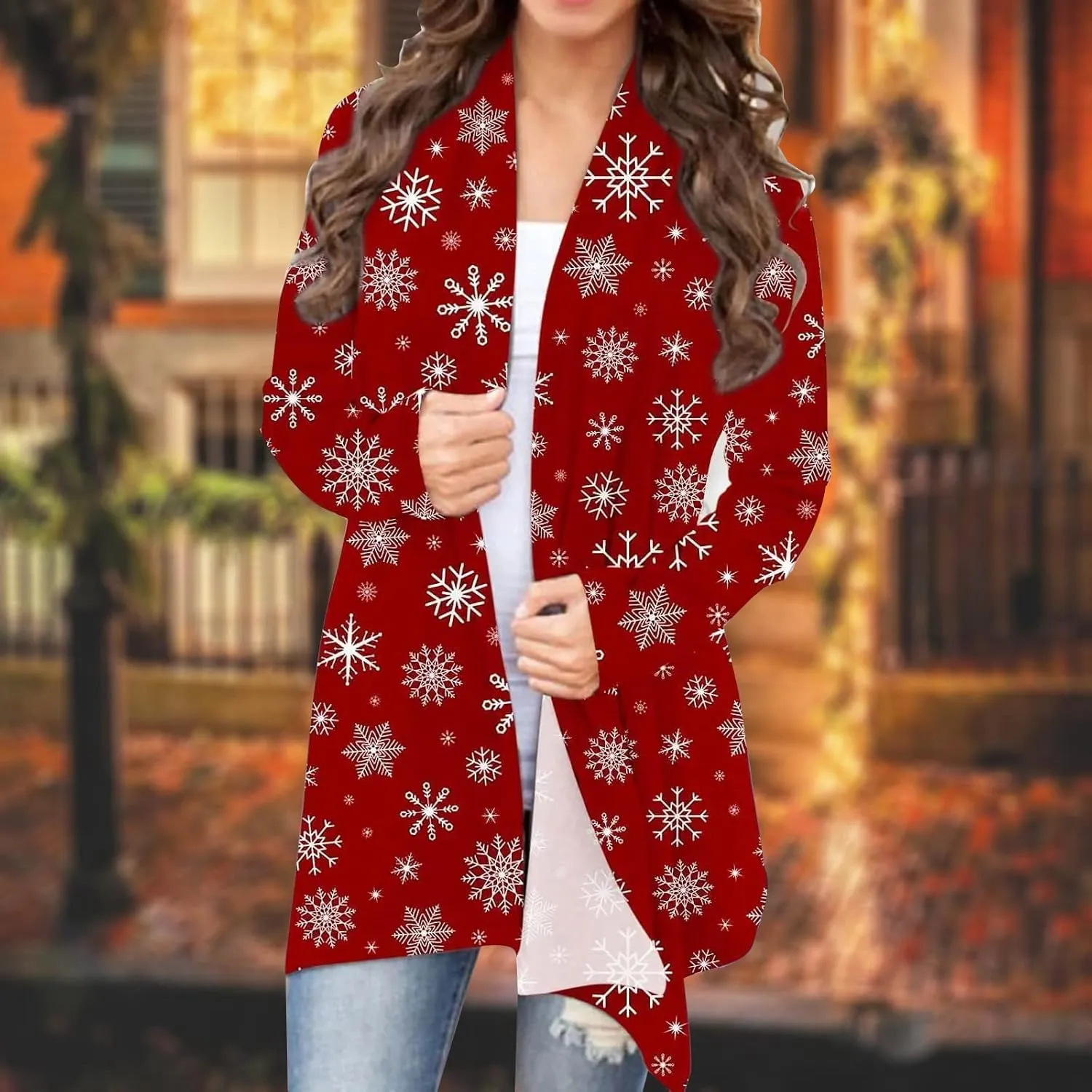 BOUTIKOME Christmas Cardigan for Women Ugly Xmas Tree Sweater Long Sleeve Shirt Front Open Front Plus Size Holiday Tops