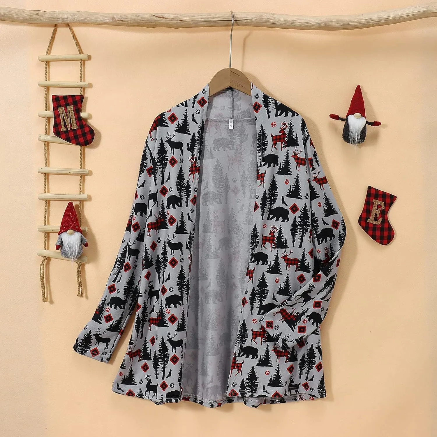 BOUTIKOME Christmas Cardigan for Women Ugly Xmas Tree Sweater Long Sleeve Shirt Front Open Front Plus Size Holiday Tops