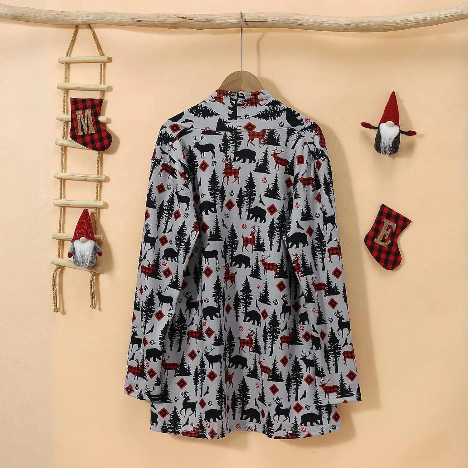 BOUTIKOME Christmas Cardigan for Women Ugly Xmas Tree Sweater Long Sleeve Shirt Front Open Front Plus Size Holiday Tops