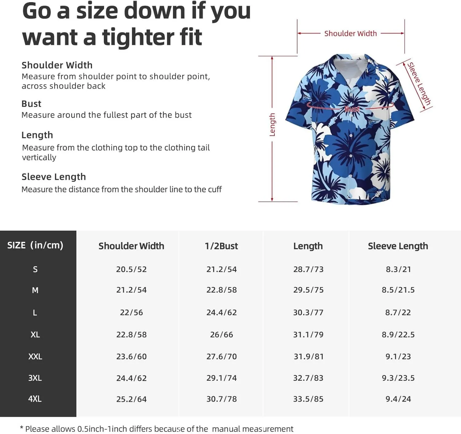 BREAUX Blue Hibiscus Print Men's Fashionable Cuban Collar Shirts for Tropical Parties and Casual Occasions