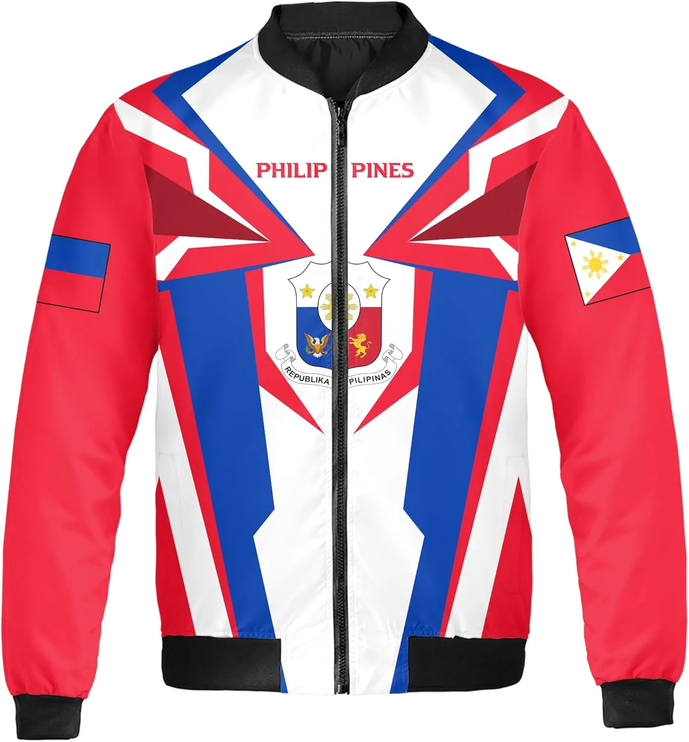 Camelliaa Shop Personalized Philippines Flag AOP Bomber Jacket Casual Bomber S-5XL, Philippines Jacket For Men