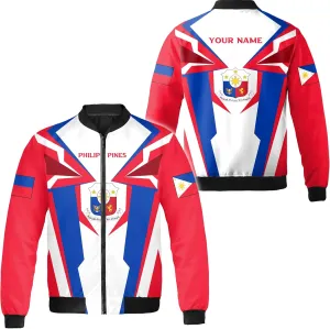 Camelliaa Shop Personalized Philippines Flag AOP Bomber Jacket Casual Bomber S-5XL, Philippines Jacket For Men