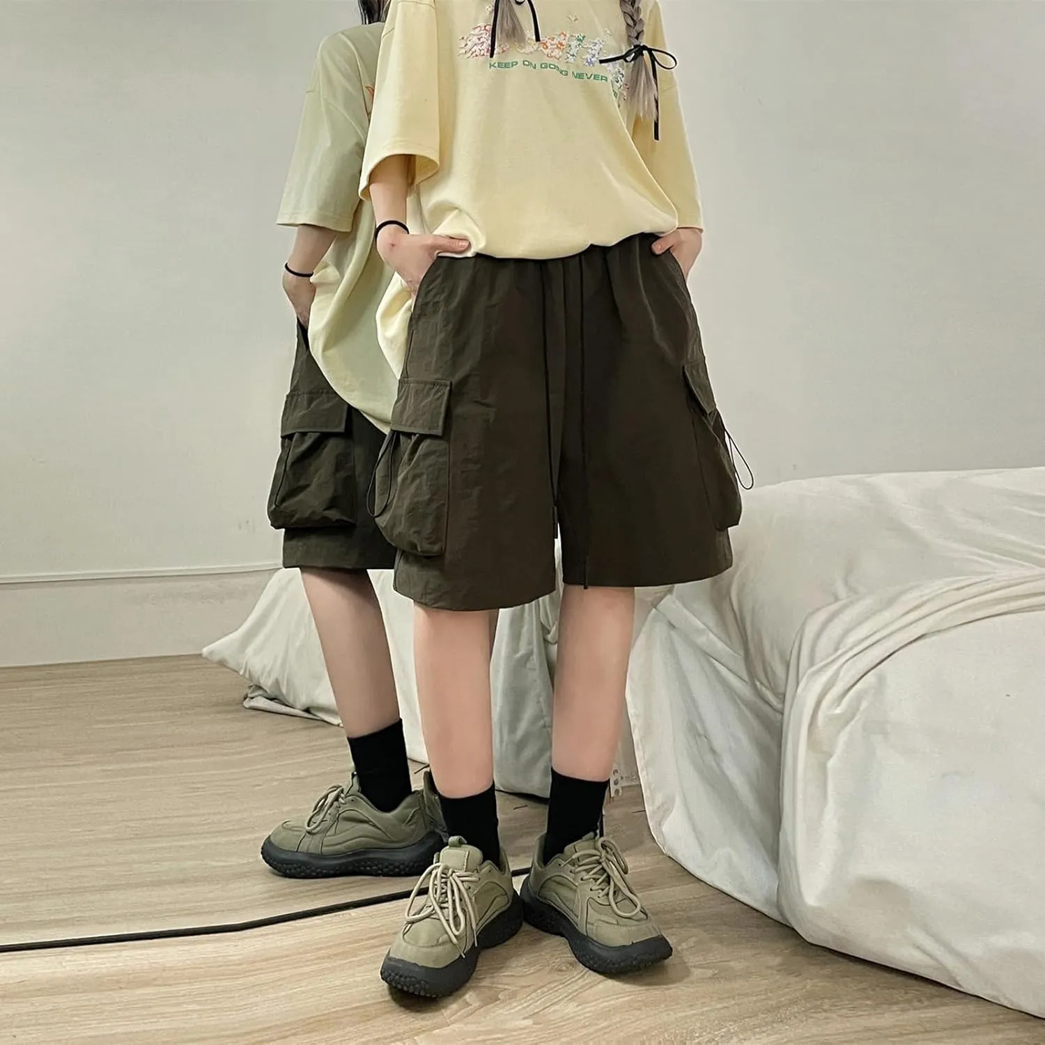 Cargo Shorts Women Y2K Baggy Knee Length Athletic with Pockets Hiking Waterproof Black Pants Men Summer Outfits