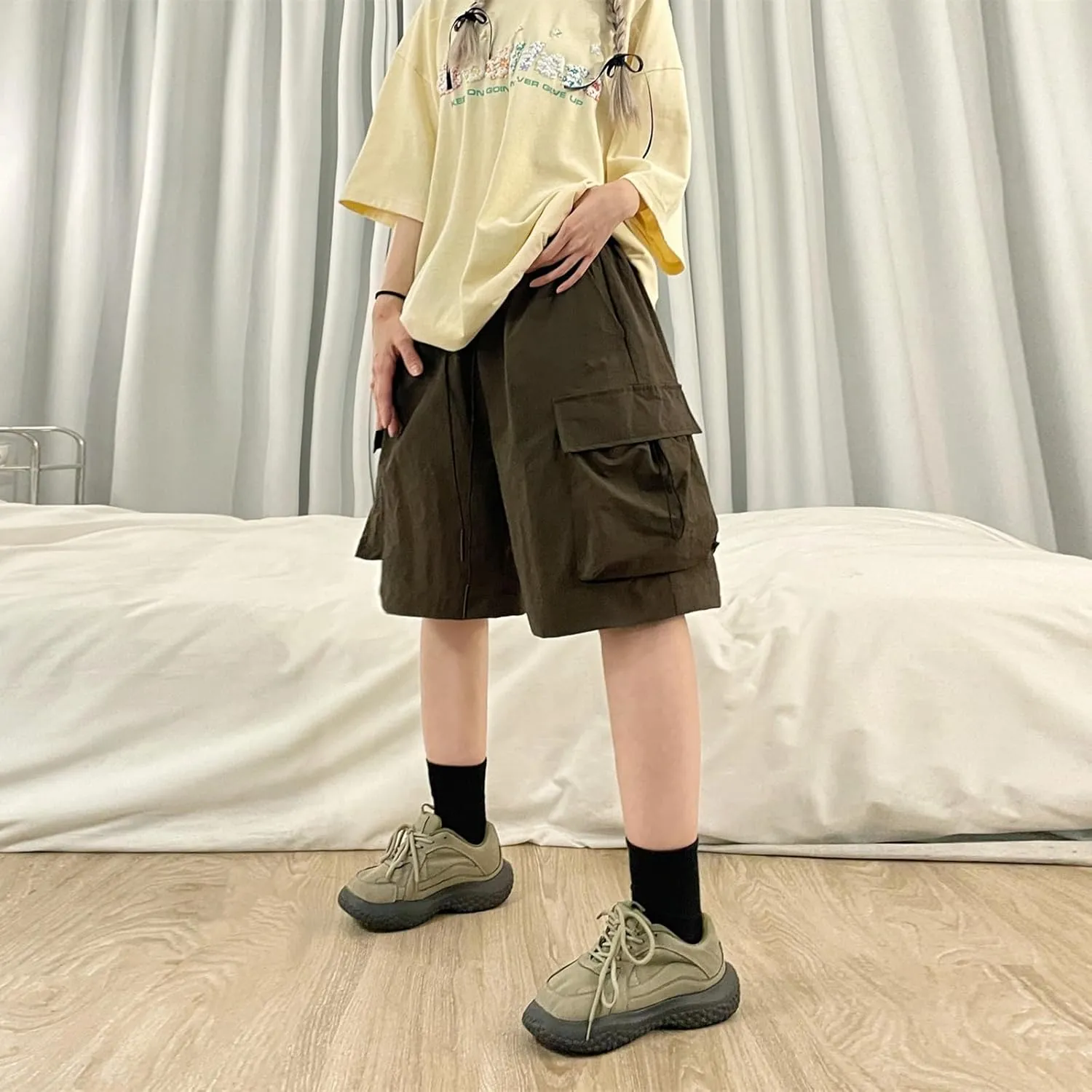 Cargo Shorts Women Y2K Baggy Knee Length Athletic with Pockets Hiking Waterproof Black Pants Men Summer Outfits