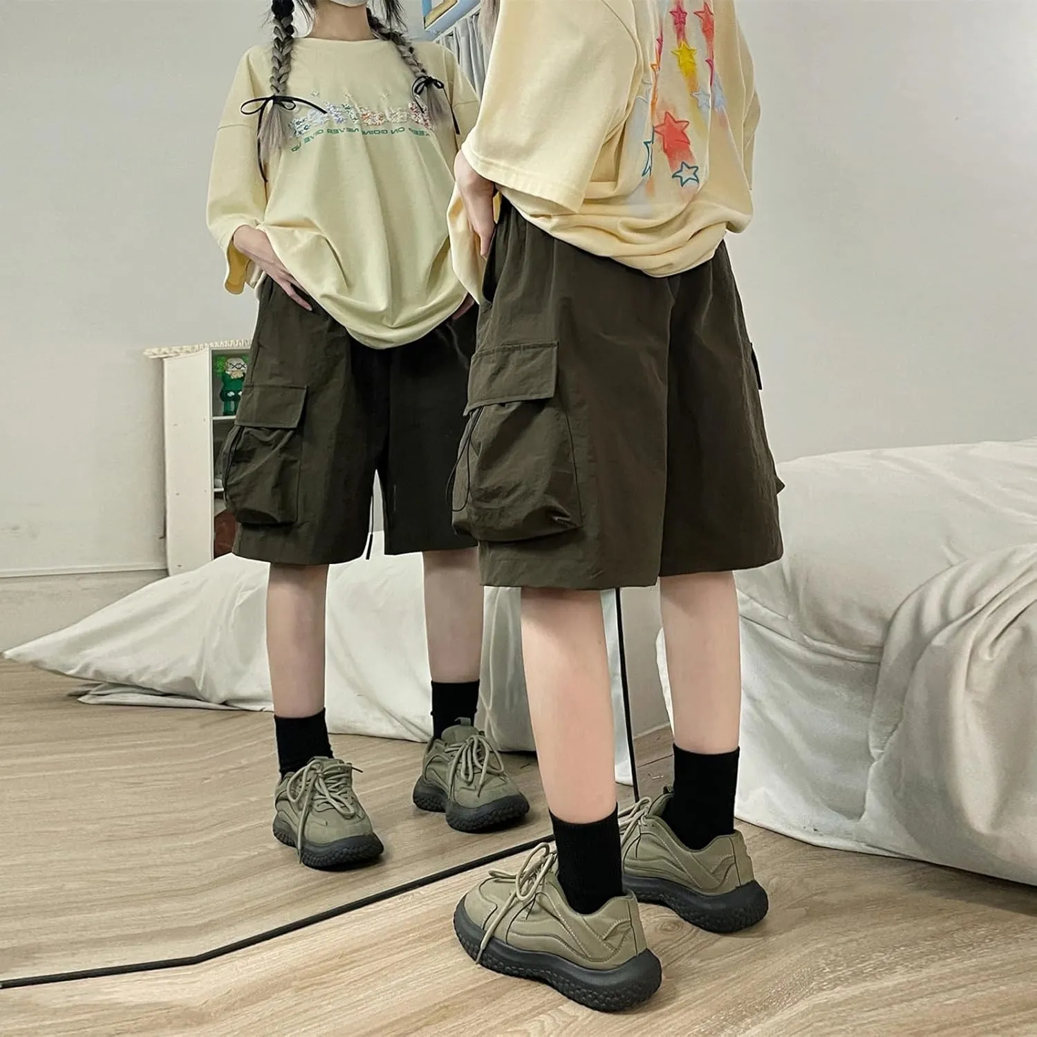 Cargo Shorts Women Y2K Baggy Knee Length Athletic with Pockets Hiking Waterproof Black Pants Men Summer Outfits