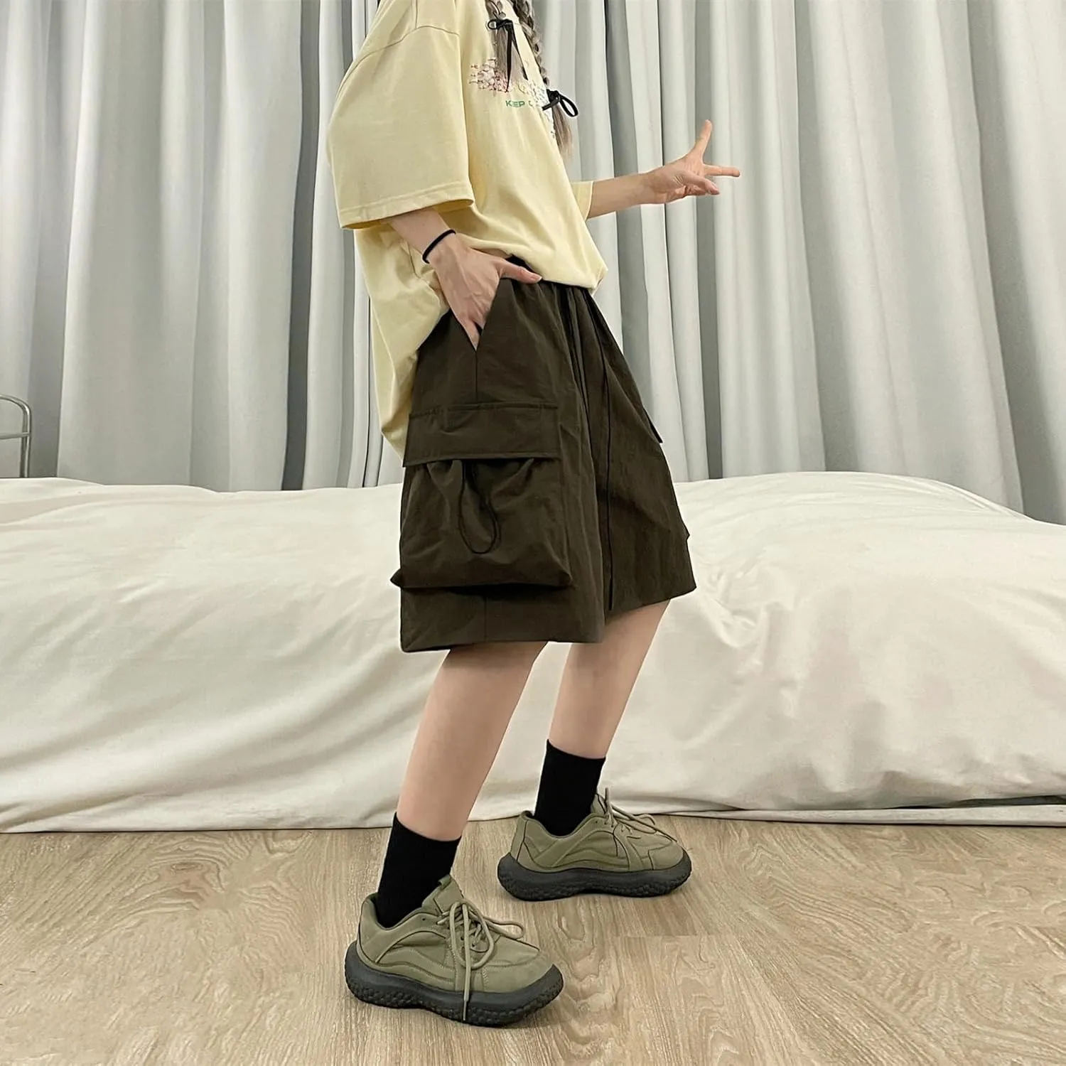 Cargo Shorts Women Y2K Baggy Knee Length Athletic with Pockets Hiking Waterproof Black Pants Men Summer Outfits
