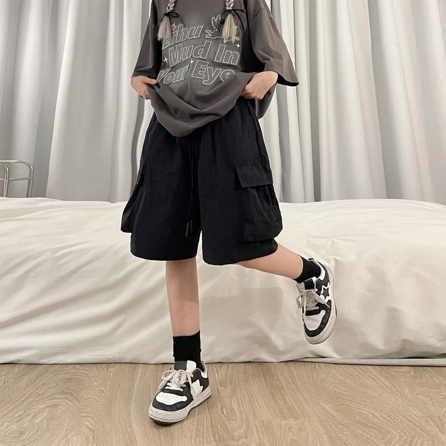 Cargo Shorts Women Y2K Baggy Knee Length Athletic with Pockets Hiking Waterproof Black Pants Men Summer Outfits