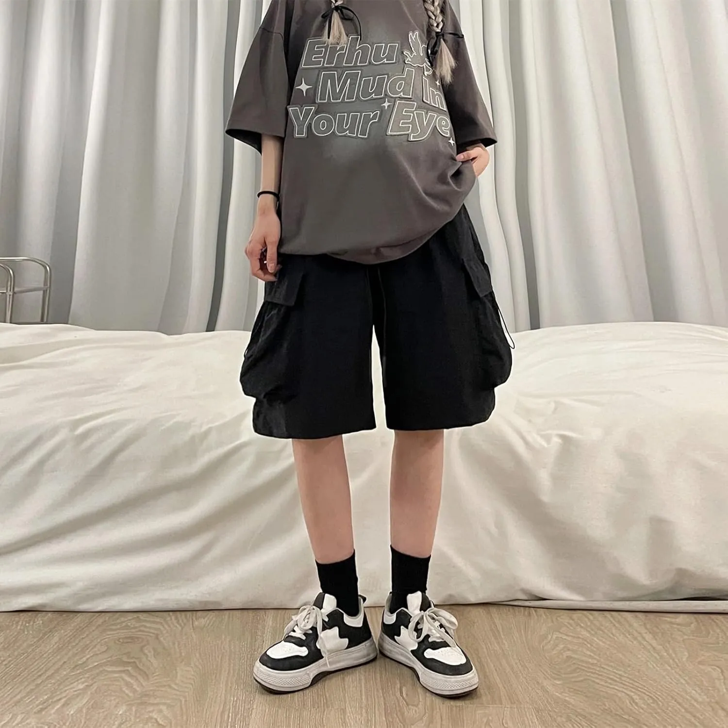 Cargo Shorts Women Y2K Baggy Knee Length Athletic with Pockets Hiking Waterproof Black Pants Men Summer Outfits