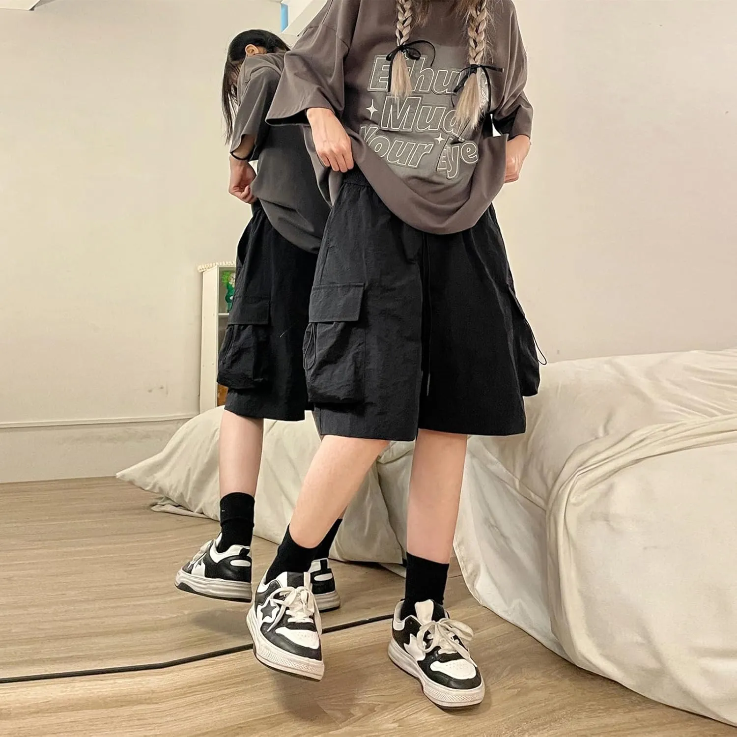 Cargo Shorts Women Y2K Baggy Knee Length Athletic with Pockets Hiking Waterproof Black Pants Men Summer Outfits