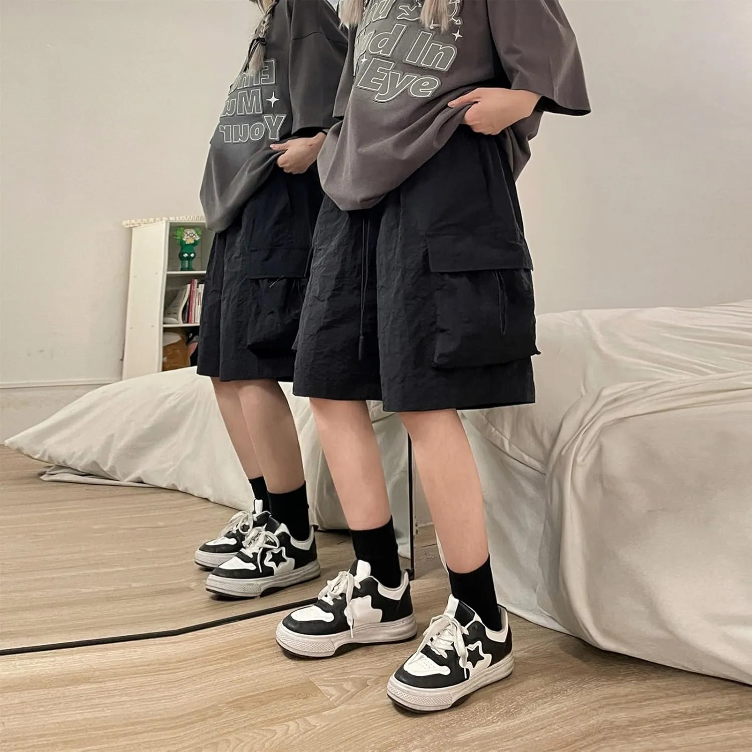 Cargo Shorts Women Y2K Baggy Knee Length Athletic with Pockets Hiking Waterproof Black Pants Men Summer Outfits