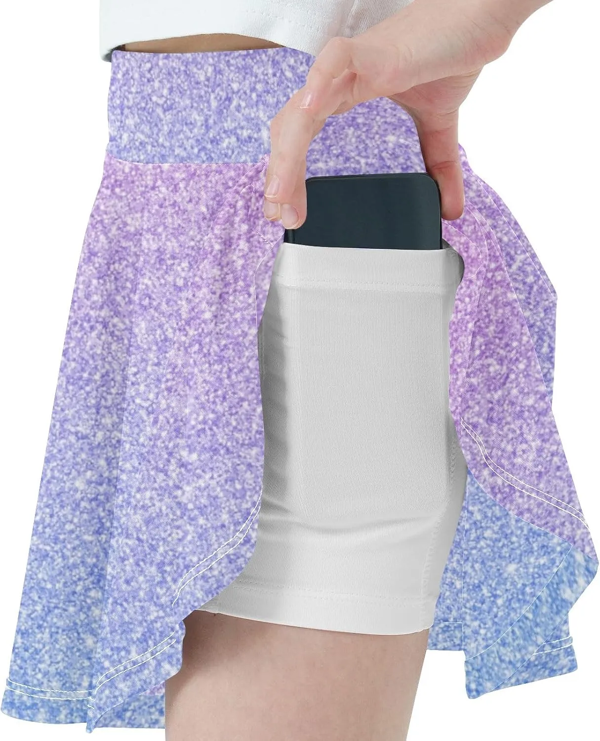 CHIFIGNO Pink Blue Gradient Youth Stretchy Tennis Skirt, Breathable Preppy for Back-to-School Outfits Age 3-4
