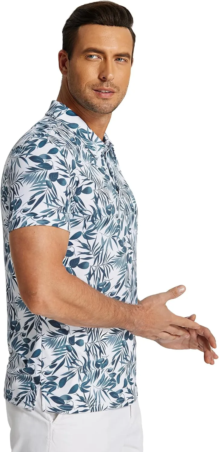 COOFANDY Men's Polo Shirts Short Sleeve Print Performance Golf Shirts Fashion Casual Beach Collared T-Shirts