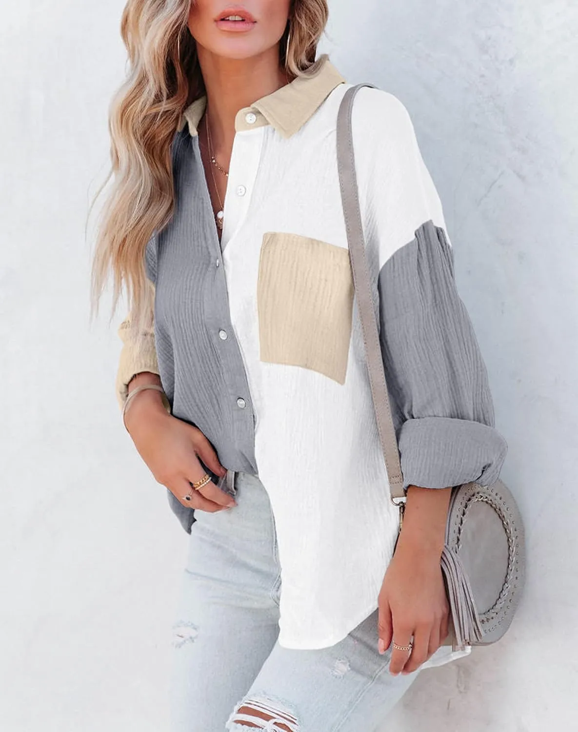 Davenil Women Button Down Shirts Cotton Linen Casual Collar Blouses