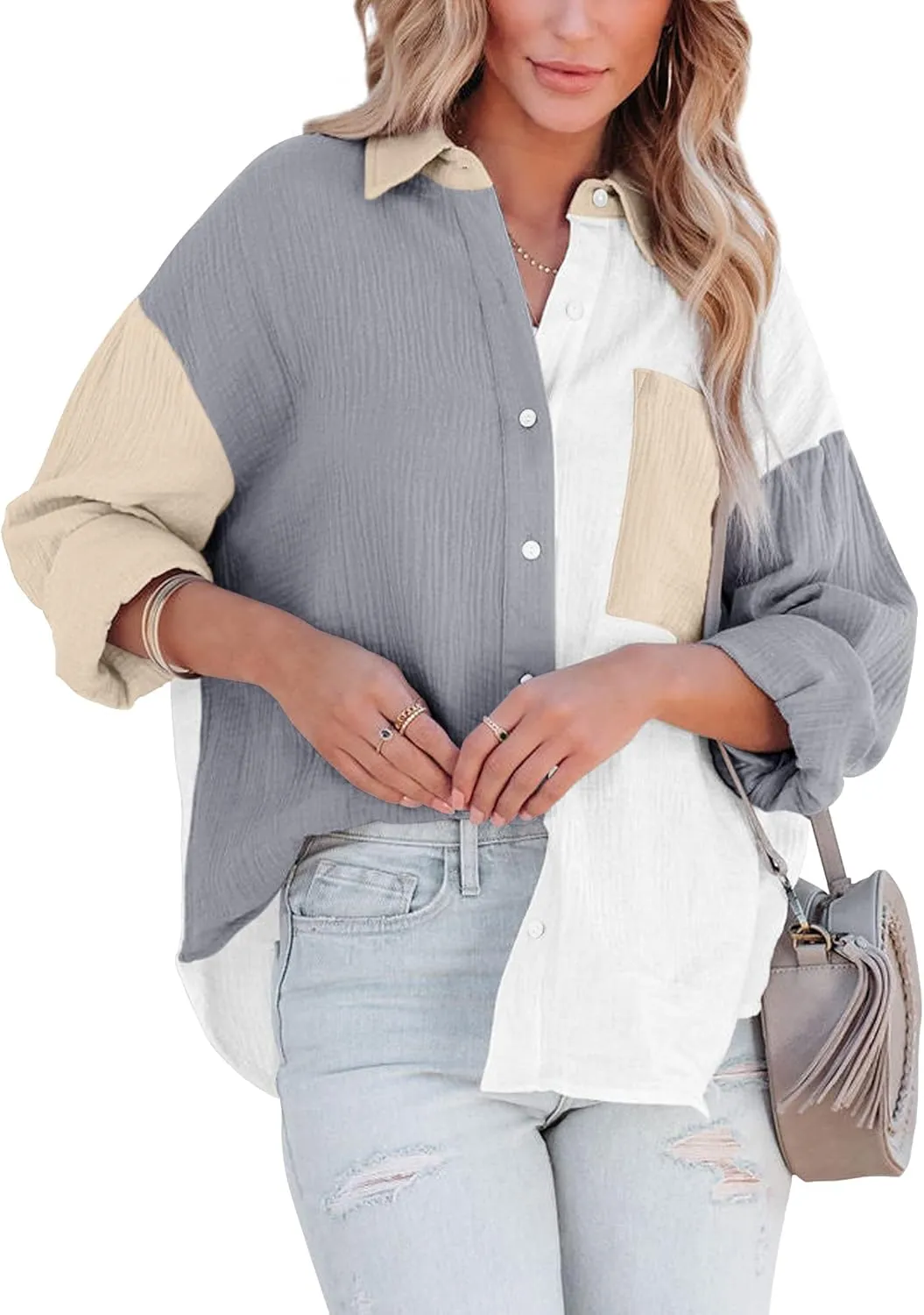 Davenil Women Button Down Shirts Cotton Linen Casual Collar Blouses
