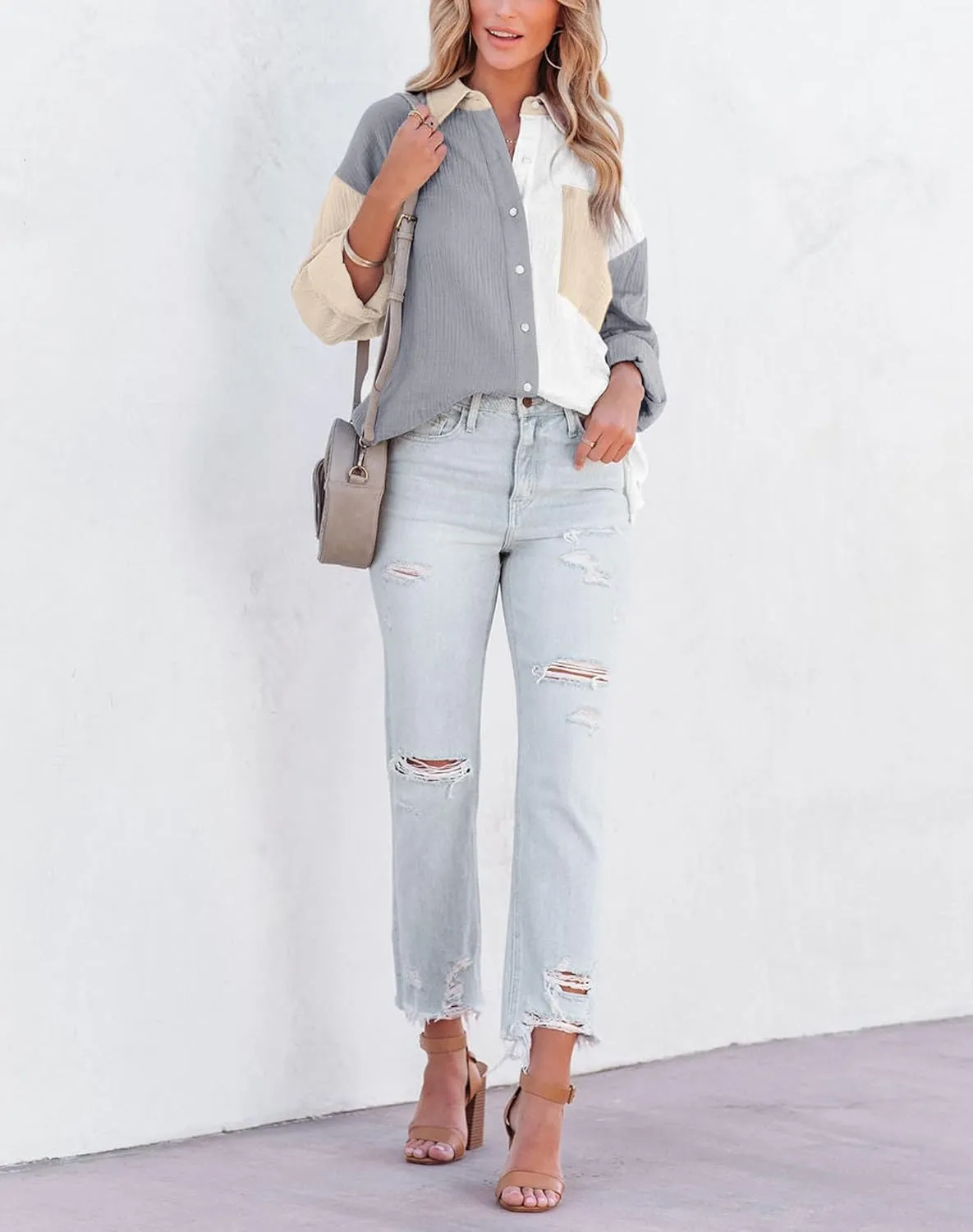 Davenil Women Button Down Shirts Cotton Linen Casual Collar Blouses