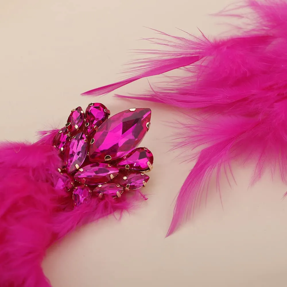 Denifery Long Feather Earrings Bohemian Earrings Multicolor Tassel Handmade Feather Earrings Dangling Earrings for Women (Rose Red)