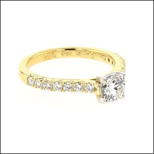 Diamond Engagement Ring French Cut Side Diamonds 18KY Platinum
