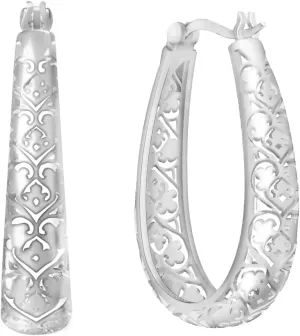 Dwen W 14K Gold-plated oval filigree hoop earrings retro-style hypoallergenic gift