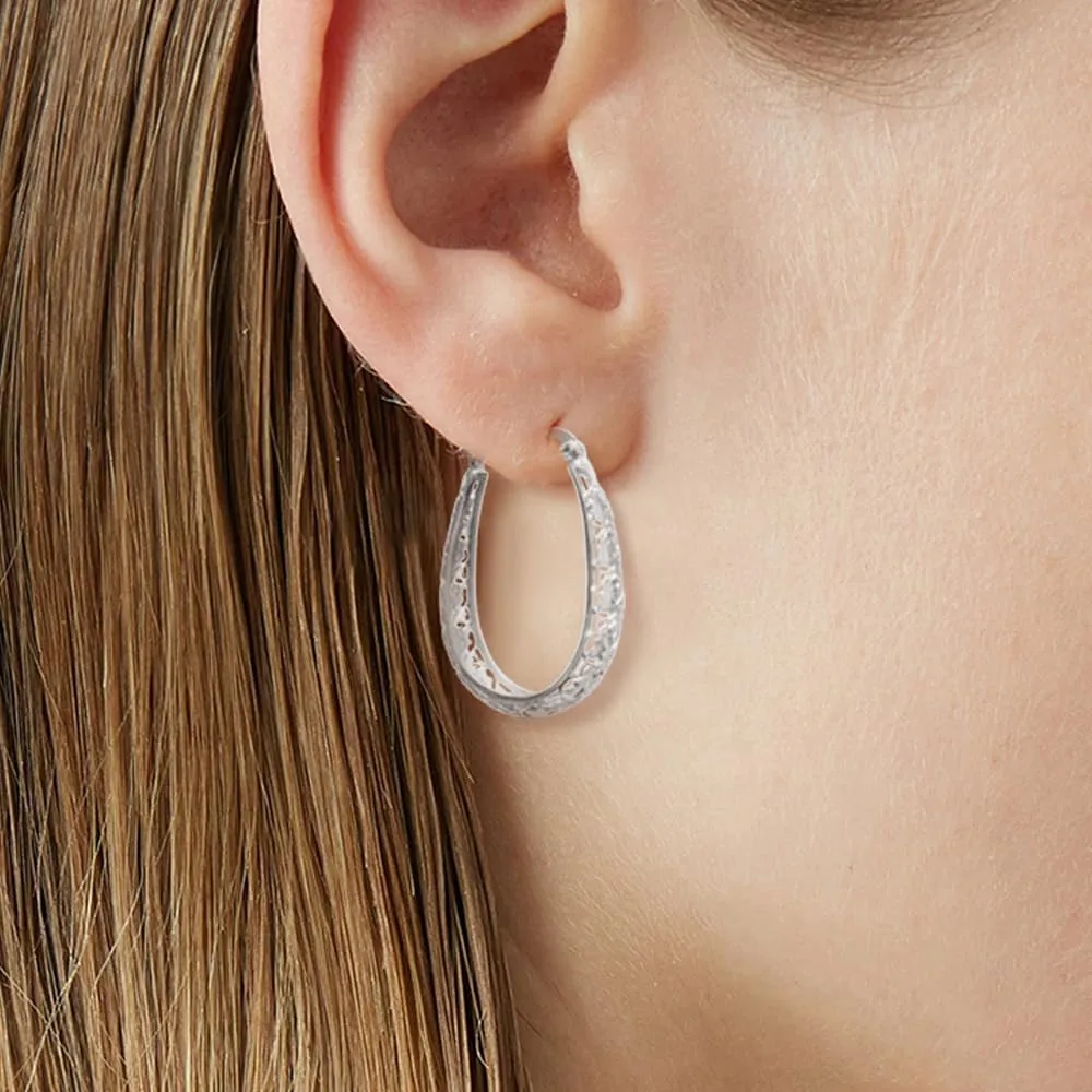 Dwen W 14K Gold-plated oval filigree hoop earrings retro-style hypoallergenic gift