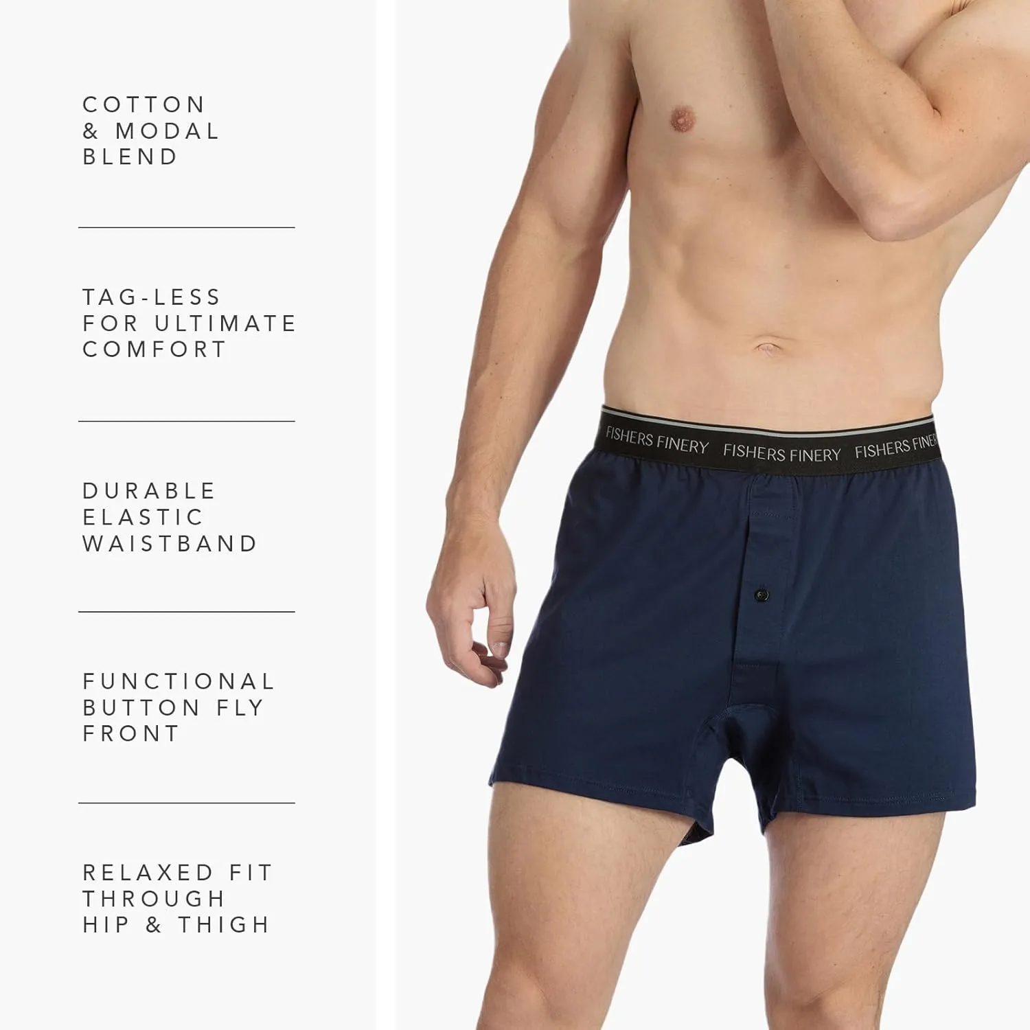 Fishers Finery Mens Relaxed Stretch Knit Boxers; Modal Cotton Microfiber Blend