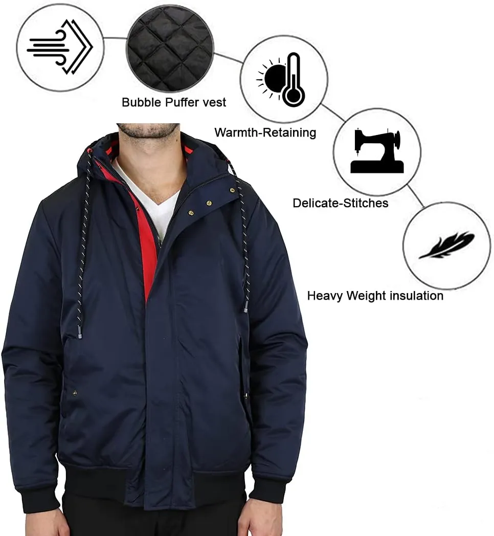 Galaxy by Harvic Men's Heavyweight Classic Hooded Windproof Bomber Jacket (S-2XL)