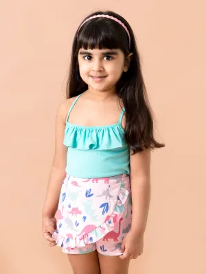Girls Blues Pink Printed Top With Shorts