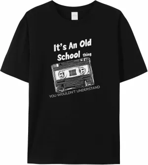 Graphic Men's T-Shirt Vintage Hand-Painted Tape Printed Cotton Top Short Sleeve S Black Basic Casual Tee