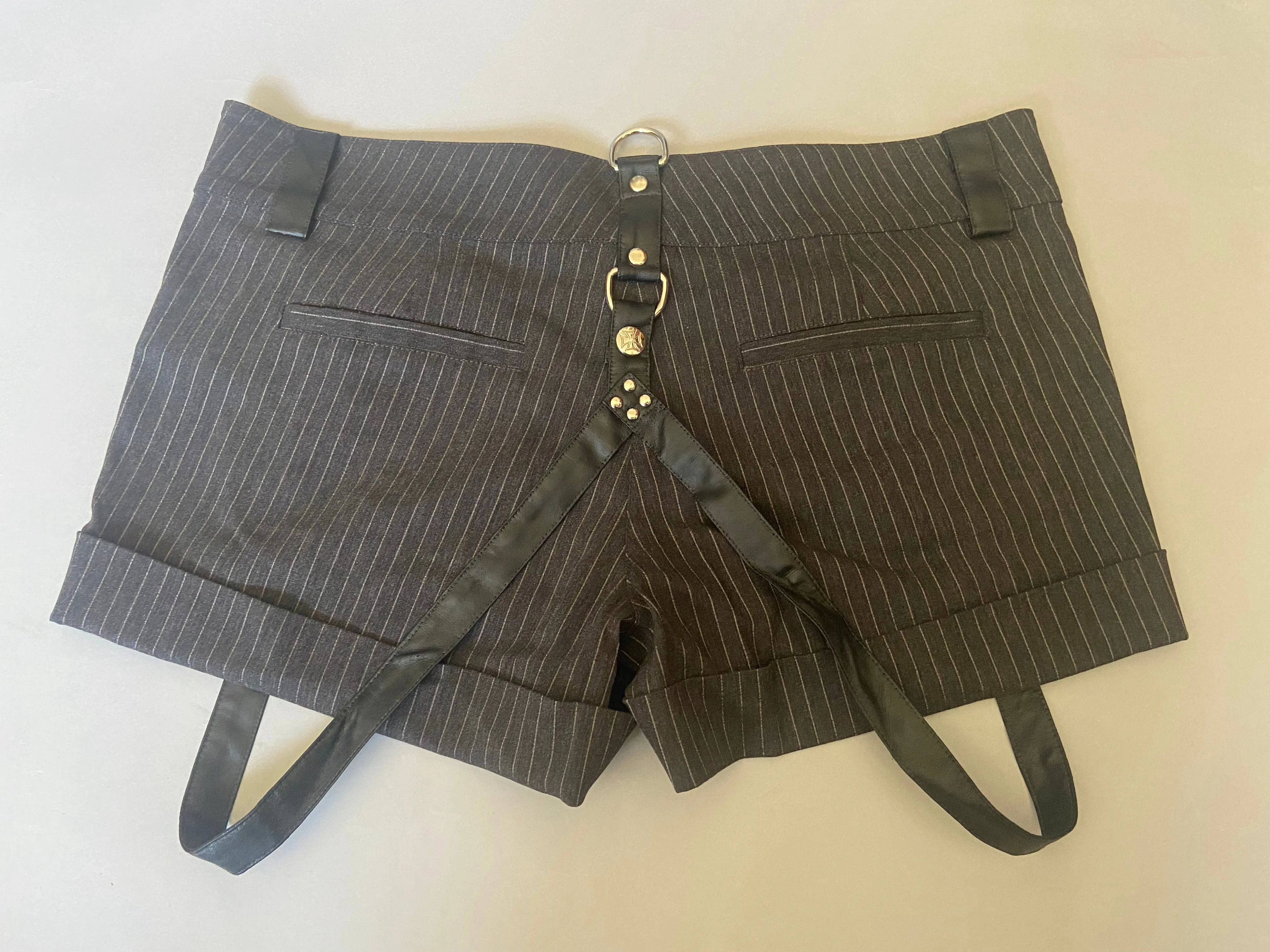 Gray and White Pinstripe Gangsta Pranksta Bootie Short - size M