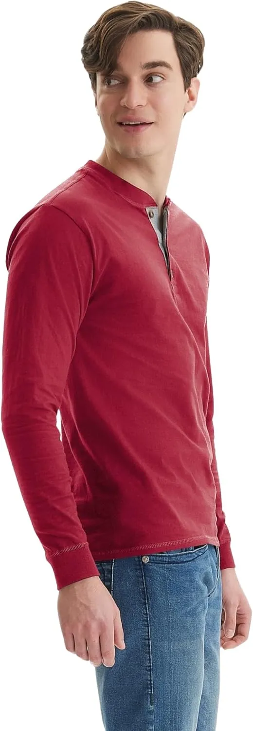 Hanes T Beefyt Henley, Men's Cotton Long Sleeve Shirts