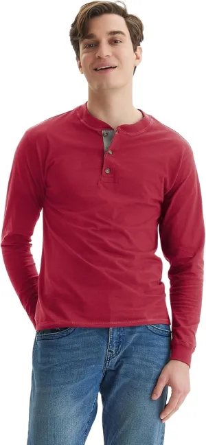 Hanes T Beefyt Henley, Men's Cotton Long Sleeve Shirts