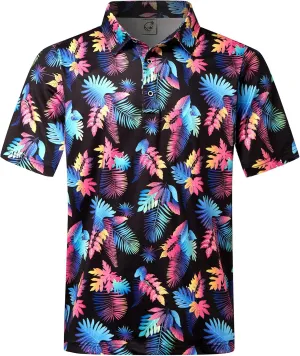 Hardaddy Men's Moisture Wicking Polo Shirts Printed Dry Fit Short Sleeve Collared Golf Shirt