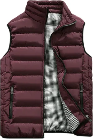 HOW'ON Men's Outdoor Casual Classic Quilted Vest Stand Collar Warm Puffer Vest Sleeveless Jacket Coat