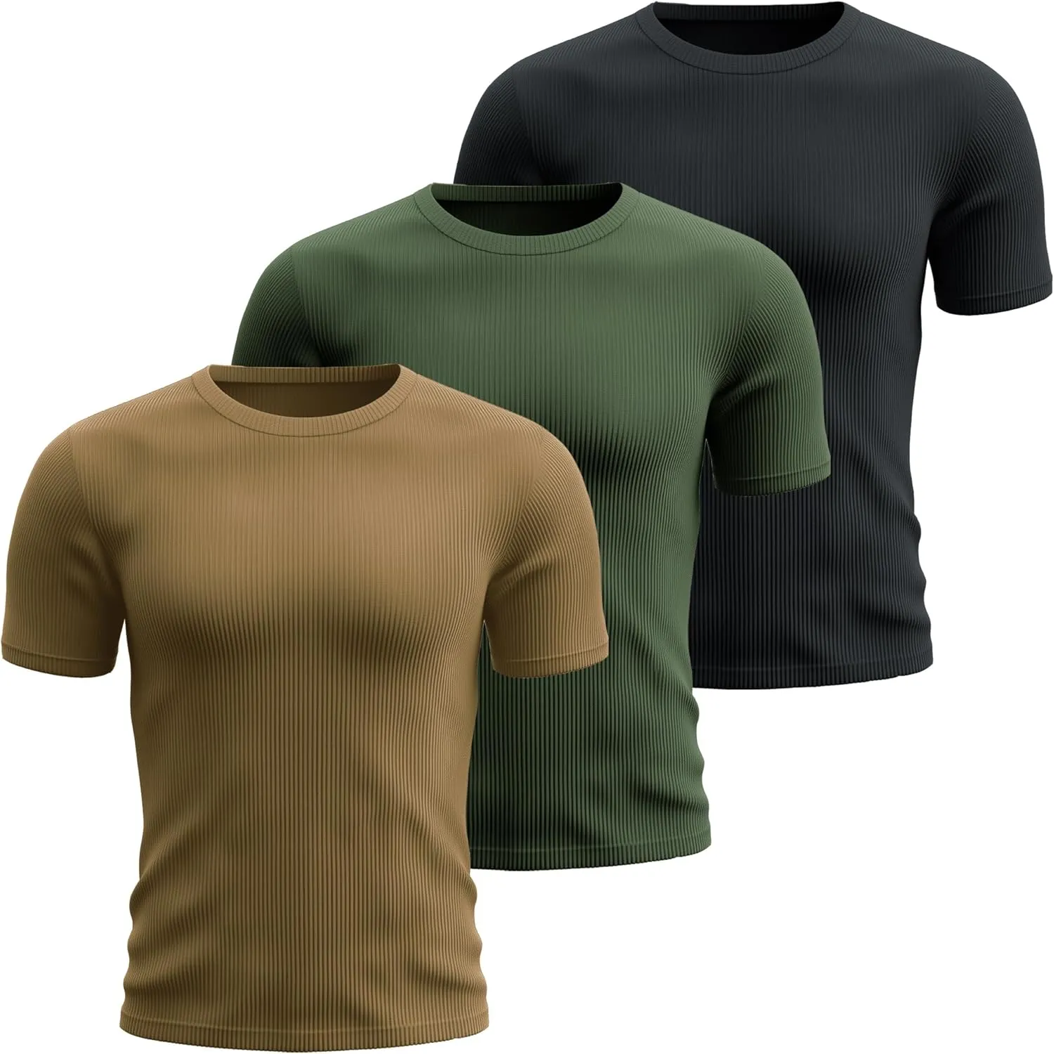 Huukeay 3 Pack Men's T-Shirts Crewneck Short Sleeve Shirts Ribbed Knit Tees Dressy Casual Tops