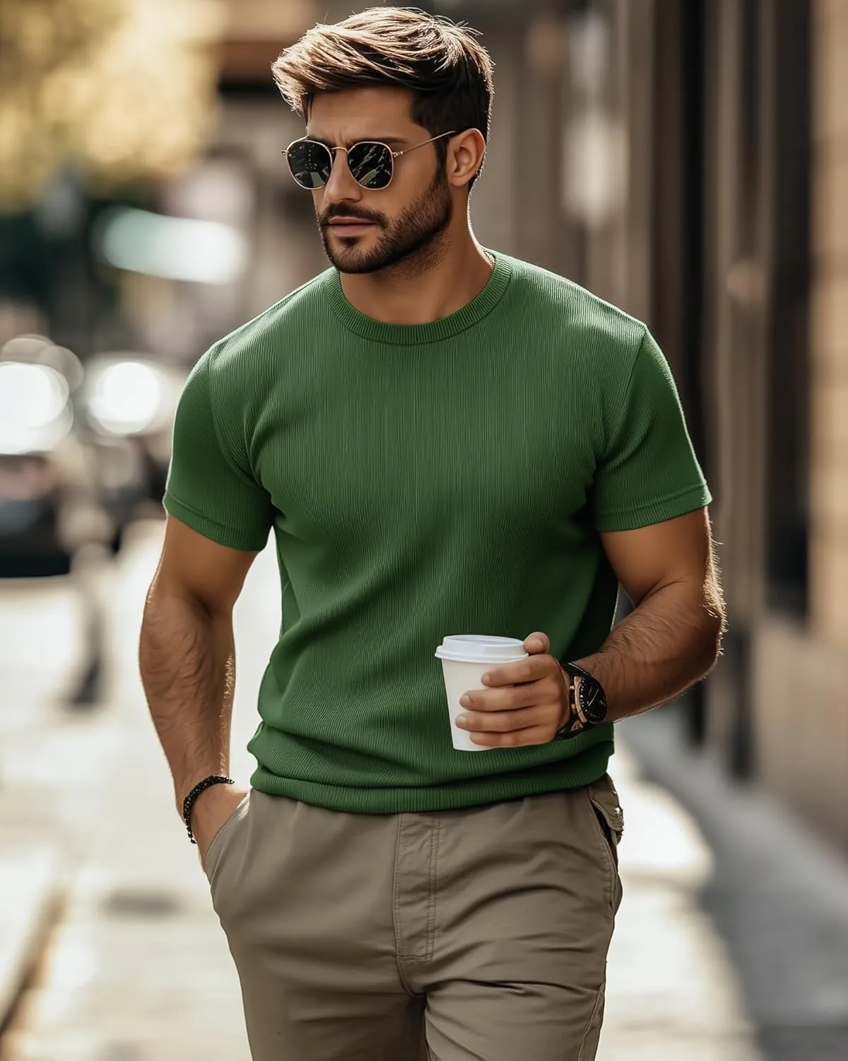 Huukeay 3 Pack Men's T-Shirts Crewneck Short Sleeve Shirts Ribbed Knit Tees Dressy Casual Tops