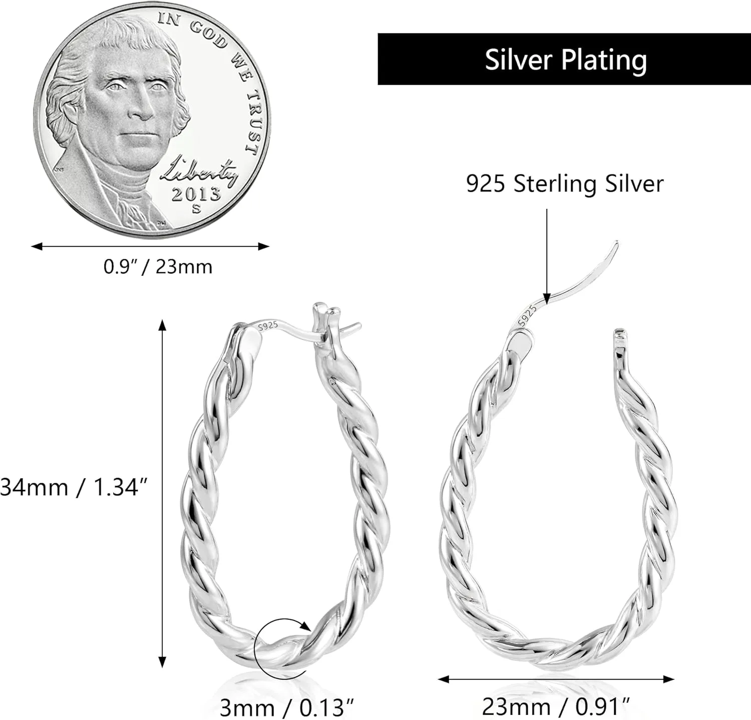 KISSPAT Sterling Silver Chunky Hoop Earrings for Women Hypoallergenic Thick Huggie Earring Wide Hoops Everyday Hoop Earrings