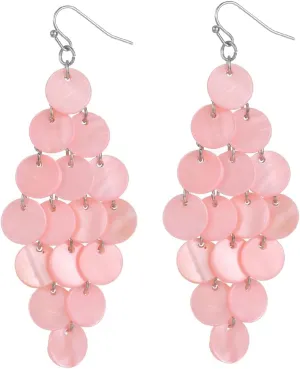 Layered Dangling Shell Disc Beads Earring Handmade Multi Colorful Orange Red Blue Drop Chandelier Earring for Women