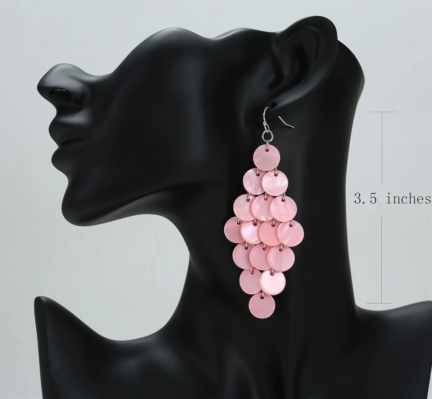 Layered Dangling Shell Disc Beads Earring Handmade Multi Colorful Orange Red Blue Drop Chandelier Earring for Women
