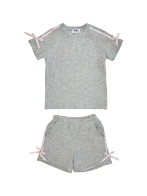 Lola & The Boys Sporty Bow Short Set in Gray