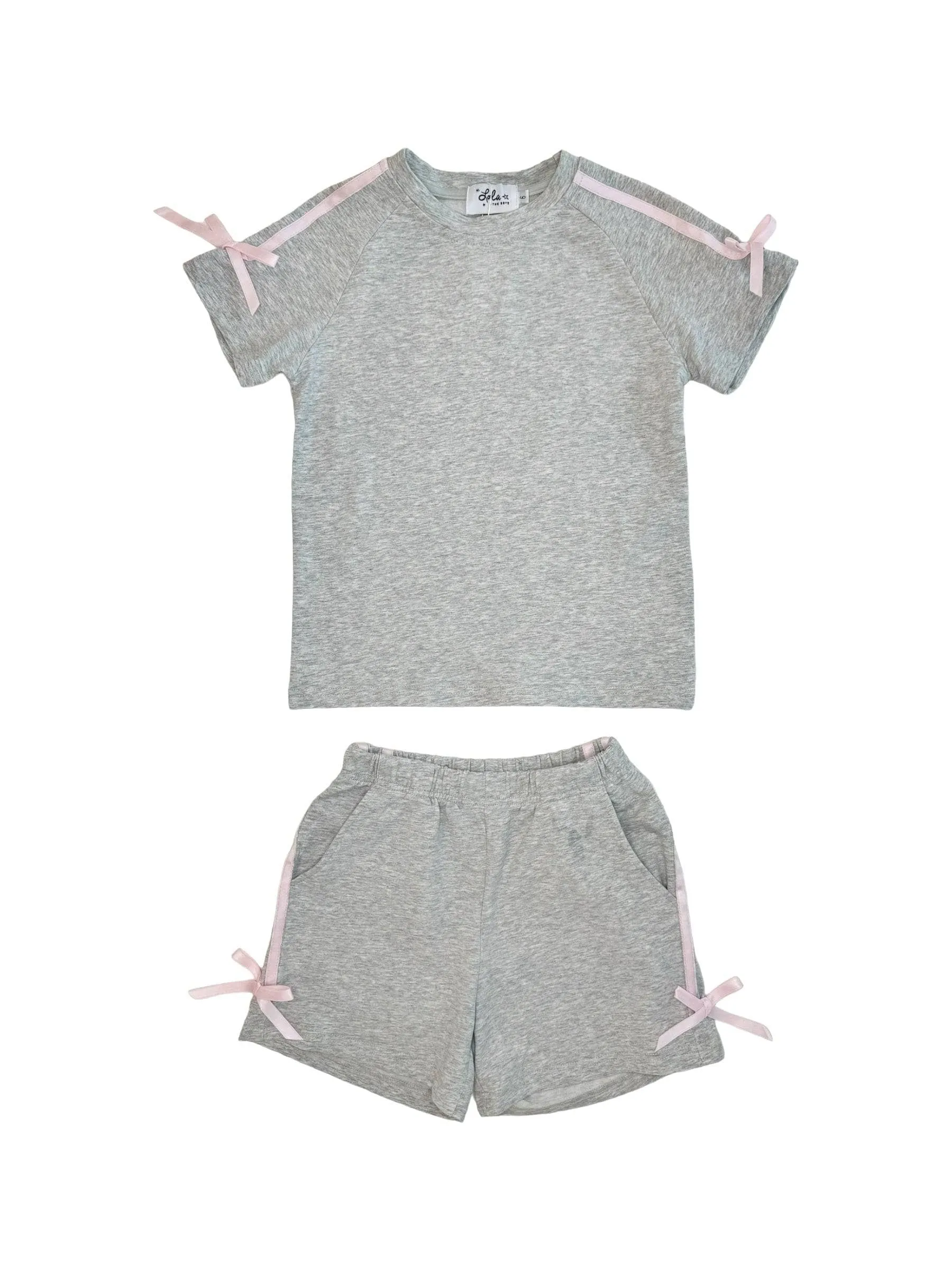 Lola & The Boys Sporty Bow Short Set in Gray