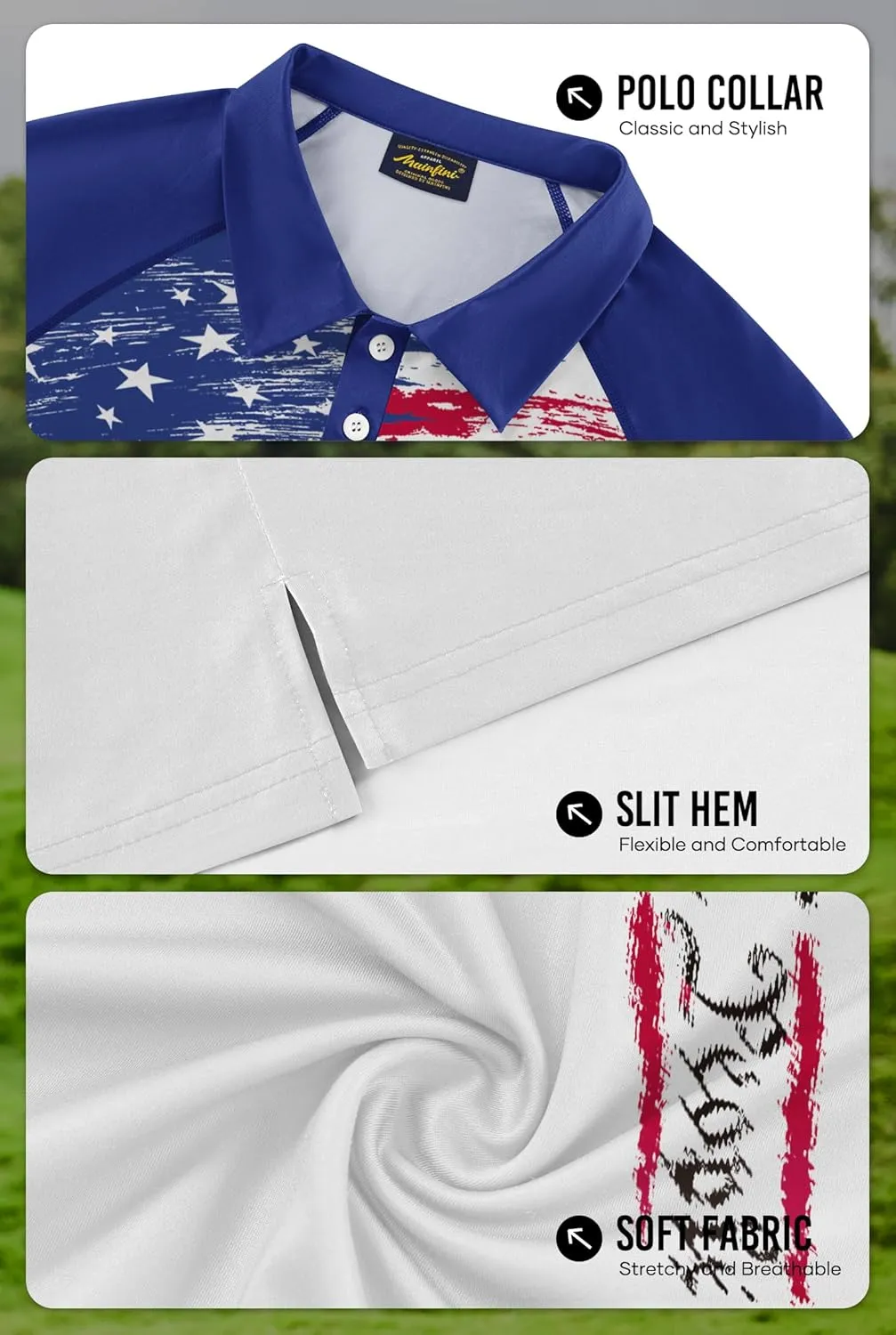 Mainfini Men's Short Sleeve Golf Shirt 1776 USA Flag Graphic Button Polo Shirt (S-3XL)