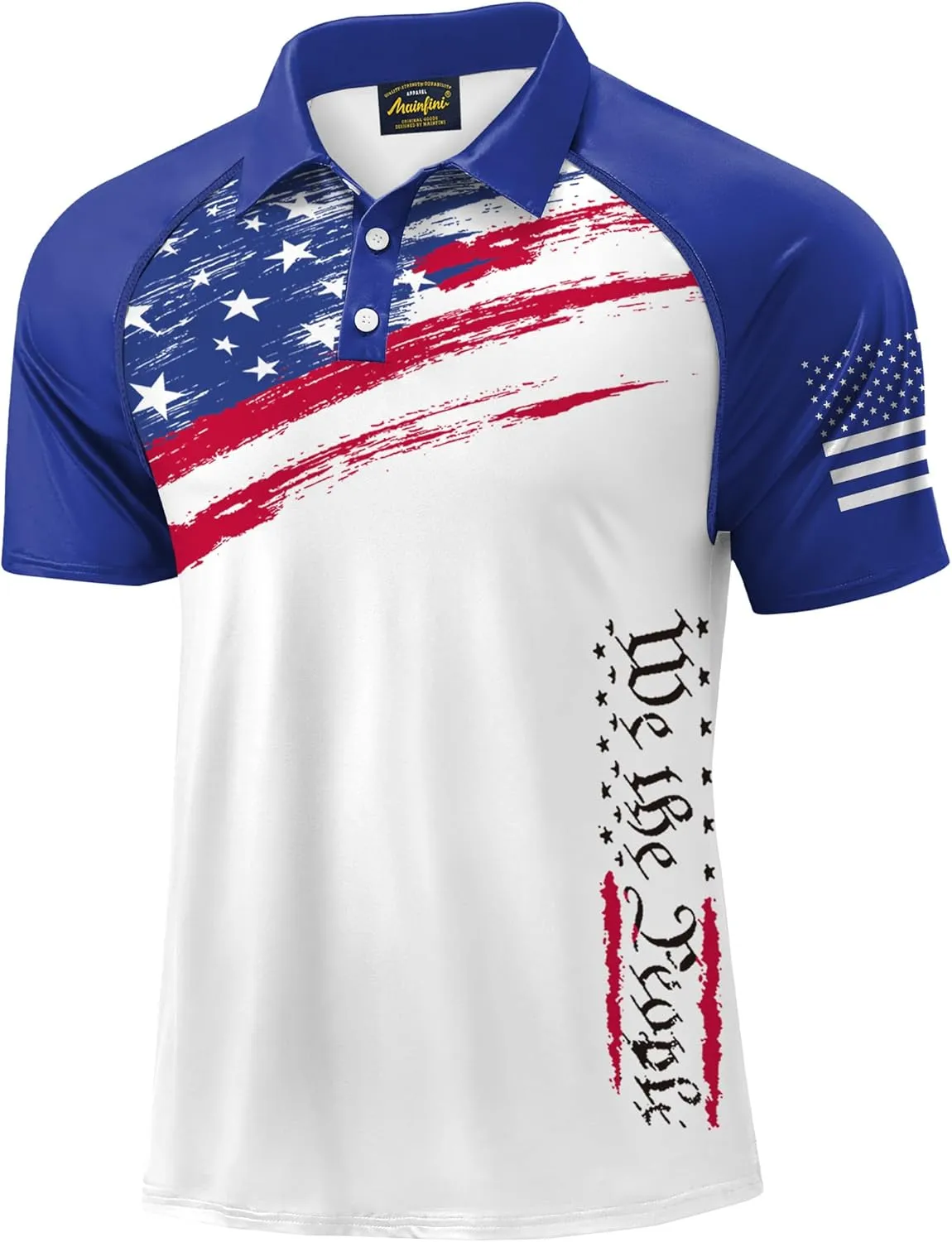 Mainfini Men's Short Sleeve Golf Shirt 1776 USA Flag Graphic Button Polo Shirt (S-3XL)