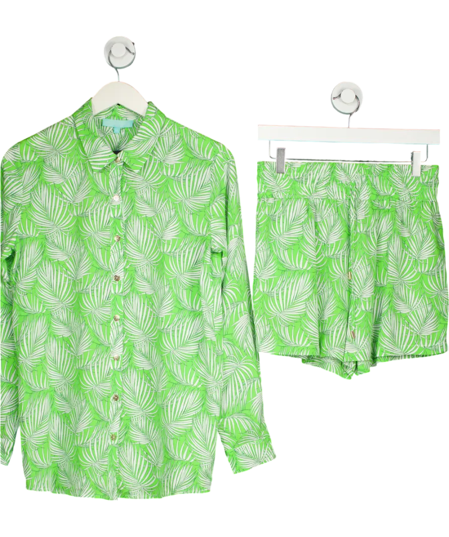 Melissa Odabash Green Palmetto Printed Voile 2-piece Shirt And Shorts Set UK XS