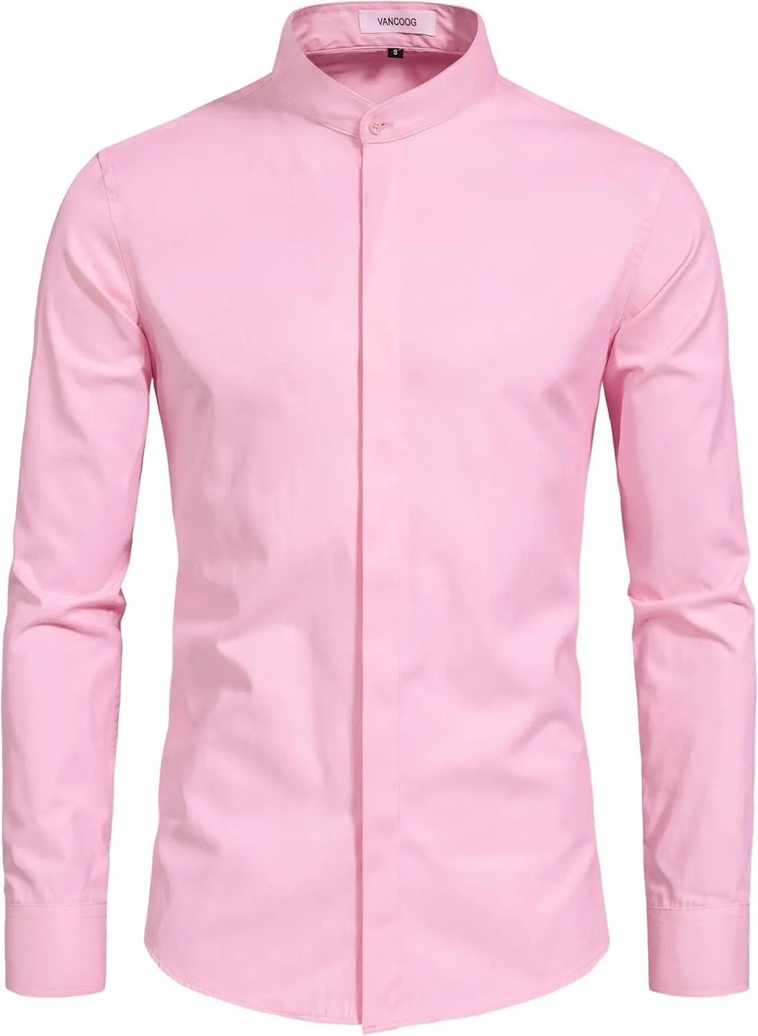 Mens Banded Collar(Mandarin Collar) Long Sleeve Casual Solid Fancy Dress Shirts