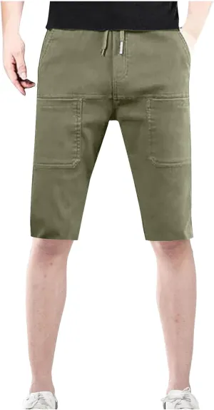 Mens Cargo Shorts Summer Casual Knee Length Stretchy Work Hiking Fishing Shorts Elastic Waist Waterproof Short Pants