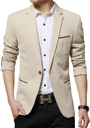 Men's Classic Slim One Button Solid Blazer Suit Jacket Notched Lapel Lightweight Sport Coat Business Wedding Blazers (Khaki,4X-Large)