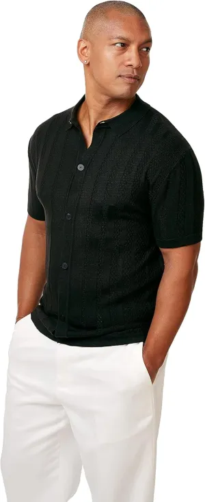 Mens Short Sleeve Knit Sports Shirt - Modern Polo Vintage Classics: Solid Geometric Jacquard with Color Tipping
