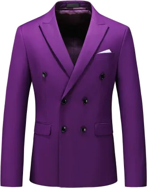 MOGU Men's Double-Breasted Suit Blazer Slim Fit Solid Color Sport Coat Jacket for Business, Wedding, Prom & Formal Events
