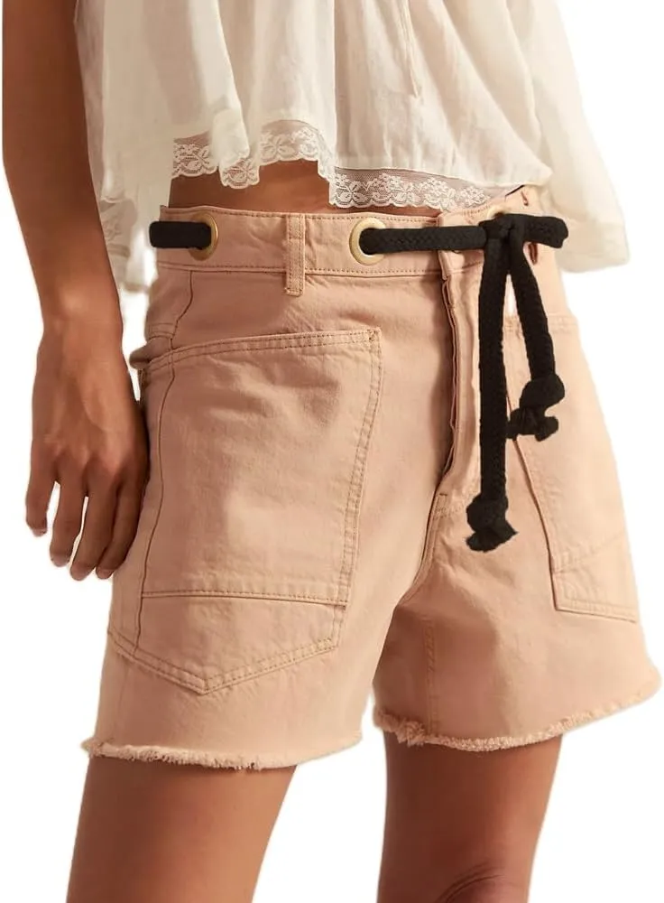 Mxiqqpltky Drawstring Jean Shorts Womens Casual High Waisted Straight Leg Baggy Denim Shorts Summer Loose Fit Short Jeans Y2K